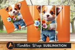 Puppy Holding Flowers In Overalls Tumbler Png Product Image 1