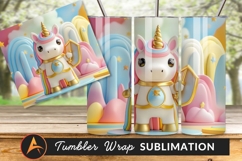 Cute Cartoon Unicorn Knight With Golden Shield Standing PNG Product Image 1