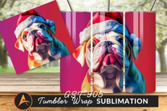 Bulldog With Santa Hat Colorful Generative Artwork Tumbler Product Image 1
