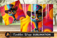 Psychedelic Cat With Top Hat And Bow Tie Tumbler Png Product Image 1