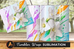 White Freesia Flowers With Abstract Colorful Paint Tumbler Product Image 1