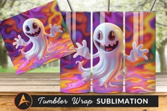 Cheerful Cartoon Ghost Character Tumbler Png On Colorful Product Image 1