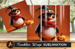 Adorable Penguin Wearing Witch Hat And Scarf With Pumpkin Product Image 1