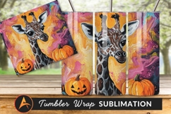 Giraffe And Pumpkins Oil Painting Style Tumbler Png Product Image 1
