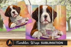 Adorable Saint Bernard With Tea Cup Art Product Image 1