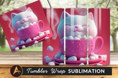 Cute Cat With Marshmallows In Pink Tumbler Product Image 1