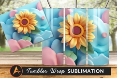 3D Yellow Sunflower Pastel Clouds Tumbler Png Product Image 1