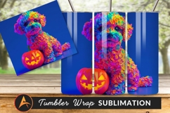 Colorful Dog With Halloween Pumpkin On Blue Tumbler Product Image 1