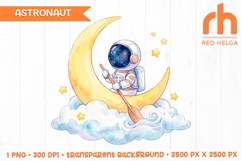astronaut clipart, space nursery png, watercolor crescent moon, nursery wall art, kids space theme, galaxy sublimation, baby boy clipart, scrapbooking art, baby shirt design, cute watercolor astronaut, crescent moon art, digital download