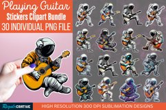 Astronaut Playing Guitar Stickers Clipart Bundle Product Image 1