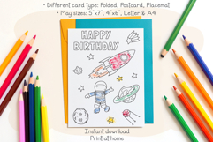 Astronaut Happy Birthday Card, Kids Coloring Card &amp; Placemat Product Image 2