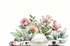 Floral Photo Camera With Pink Flowers Vintage Design Png Product Image 2