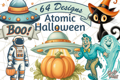 Retro Sci Fi Halloween Clipart Pack PNG Vintage Spooky Art Product Image 1