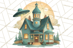Retro Sci Fi Halloween Clipart PNG Vintage Spooky Art Product Image 2