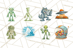 Retro Sci Fi Halloween Clipart Pack PNG Vintage Spooky Art Product Image 5