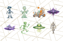 Retro Sci Fi Halloween Clipart Pack PNG Vintage Spooky Art Product Image 6