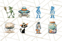 Retro Sci Fi Halloween Clipart Pack PNG Vintage Spooky Art Product Image 7