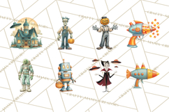 Retro Sci Fi Halloween Clipart Pack PNG Vintage Spooky Art Product Image 9
