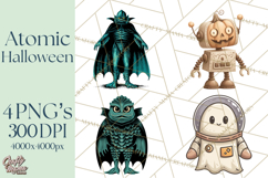 Retro Sci Fi Halloween Clipart PNG Vintage Spooky Art Product Image 1