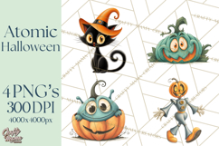 Retro Sci Fi Halloween Clipart PNG Vintage Spooky Art Product Image 1