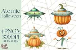 Retro Sci Fi Halloween Clipart PNG Vintage Spooky Art Product Image 1