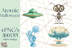 Retro Sci Fi Halloween Clipart PNG Vintage Spooky Art Product Image 1