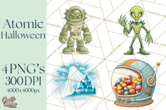 Retro Sci Fi Halloween Clipart PNG Vintage Spooky Art Product Image 1