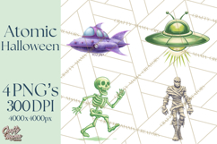 Retro Sci Fi Halloween Clipart PNG Vintage Spooky Art Product Image 1