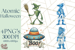 Retro Sci Fi Halloween Clipart PNG Vintage Spooky Art Product Image 1