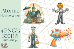 Retro Sci Fi Halloween Clipart PNG Vintage Spooky Art Product Image 1