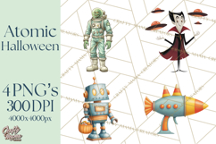 Retro Sci Fi Halloween Clipart PNG Vintage Spooky Art Product Image 1