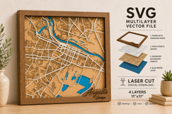 Augusta Layered City Map SVG | 4 Layer Laser Cut SV Product Image 1