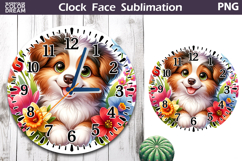 Australian Shepherd Clock Face| Dog Floral Clock Sublimation Product Image 1