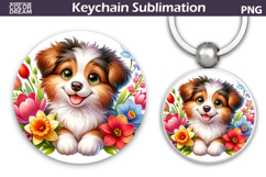Australian Shepherd Round Keychain | Dog Floral Key Keychain Product Image 1