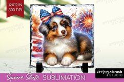 Australian Shepherd Dog Slate PNG Patriotic Dog Square Slate Product Image 1
