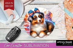 Australian Shepherd Dog Car Coaster Patriotic Dog Coaster Product Image 1