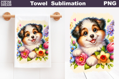 Australian Shepherd Flowers Towel | Dog Kitchen Towel Product Image 1