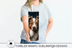 australian shepherd wrap design shown on tumbler