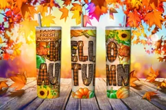 20 oz Skinny Autumn Tumbler Sublimation - Hello Autumn PNG Product Image 1