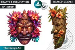 Tiki Mask totem Cliparts, Polynesian Art, Tiki bar, hawaiian Product Image 1