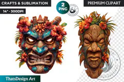 Tiki Mask totem Cliparts, Polynesian Art, Tiki bar, hawaiian Product Image 1