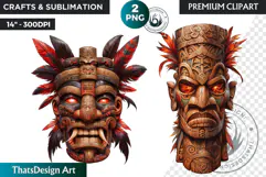 Tiki Mask totem Cliparts, Polynesian Art, Tiki bar, hawaiian Product Image 1