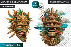 Tiki Mask totem Cliparts, Polynesian Art, Tiki bar, hawaiian Product Image 1