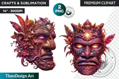 Tiki Mask totem Cliparts, Polynesian Art, Tiki bar, hawaiian Product Image 1