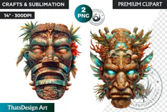 Tiki Mask totem Cliparts, Polynesian Art, Tiki bar, hawaiian Product Image 1