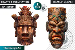 Tiki Mask totem Cliparts, Polynesian Art, Tiki bar, hawaiian Product Image 1