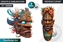 Tiki Mask totem Cliparts, Polynesian Art, Tiki bar, hawaiian Product Image 1