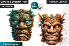 Tiki Mask totem Cliparts, Polynesian Art, Tiki bar, hawaiian Product Image 1
