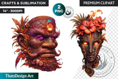 Tiki Mask totem Cliparts, Polynesian Art, Tiki bar, hawaiian Product Image 1