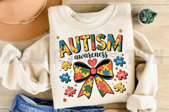 Autism Awareness Coquette Retro Autism Bow Sublimation PNG Product Image 3
